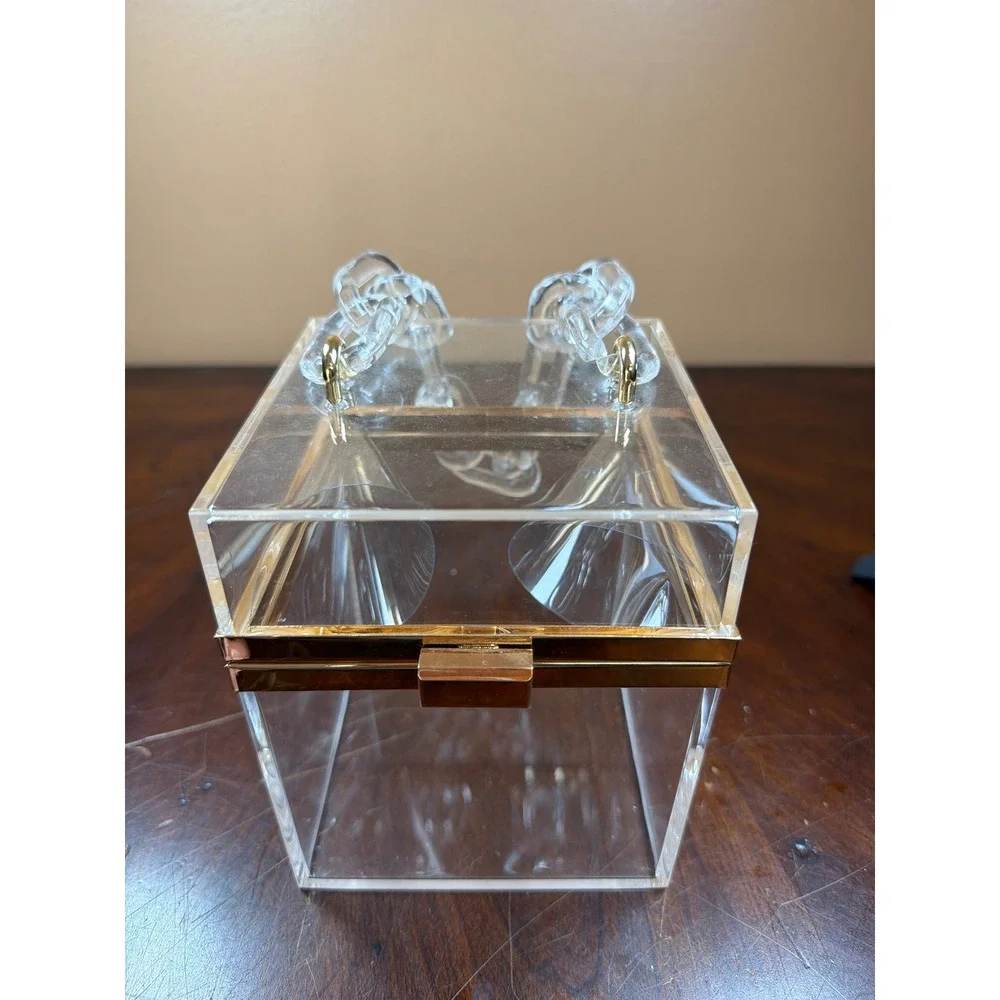 Clear Acrylic Box Clutch Bag with Gold Hardware and Chunky Chain Handle‎